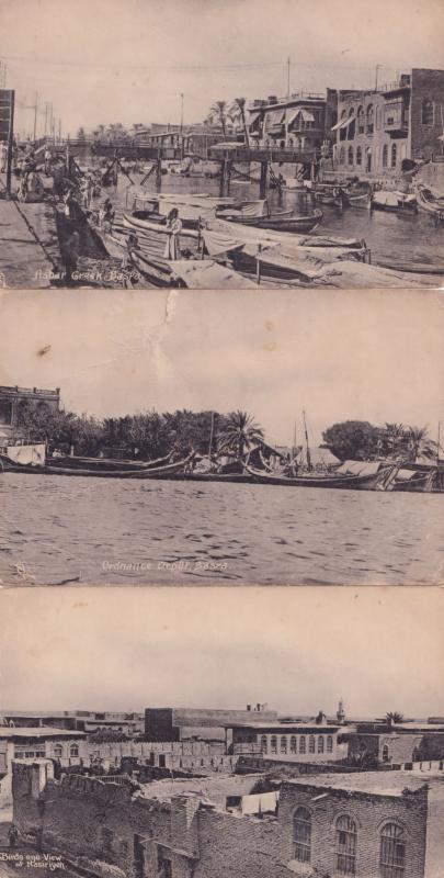 Ashar Creek Basra Nasiriyeh 3x Antique Iraq Postcard s