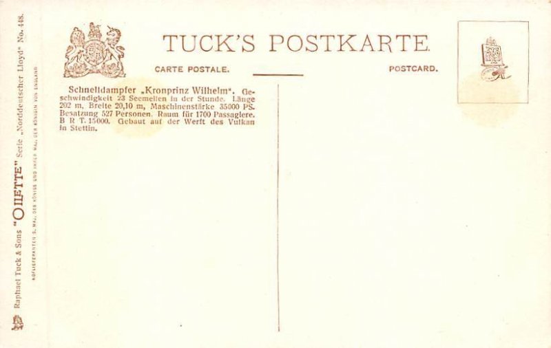 SS Kronprinz Wilhelm Norddeutscher Lloyd Ship 