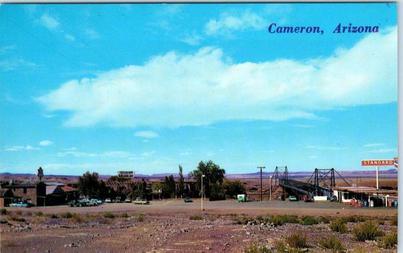 CAMERON, AZ Arizona STANDARD GAS Station BRIDGE c1950s Cars Roadside