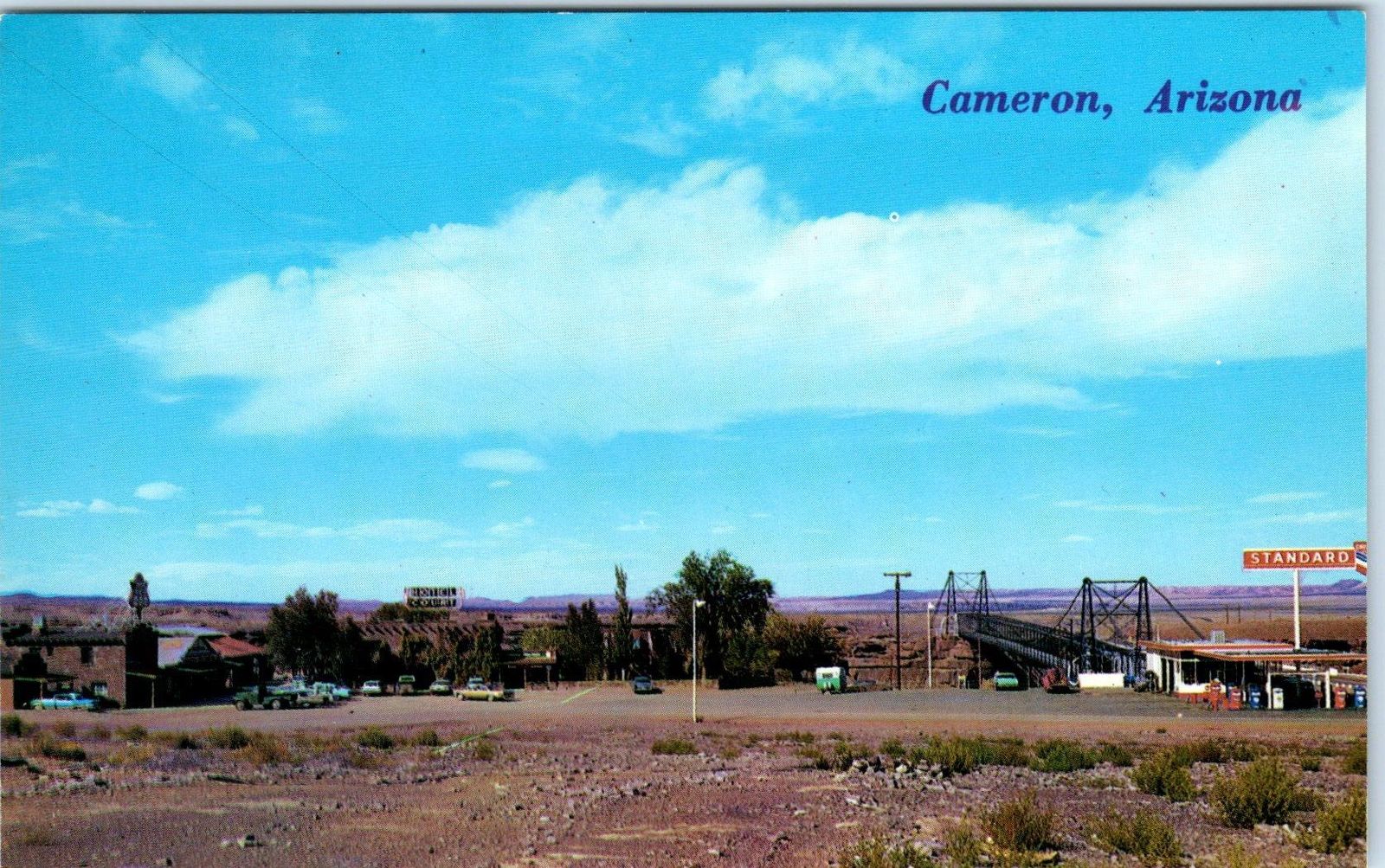 CAMERON, AZ Arizona STANDARD GAS Station BRIDGE c1950s Cars Roadside
