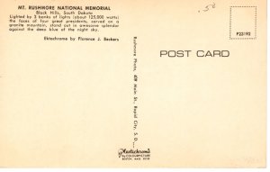 Vintage Postcard- Mt. Rushmore National Memoria Black Hills SD illuminated