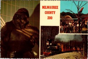 WI, Wisconsin  MILWAUKEE COUNTY ZOO Gorilla Samson~Railroad Train  4X6 Postcard