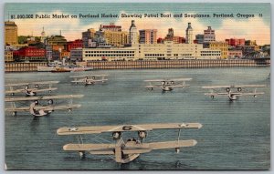Portland Oregon 1940s Postcard Harbor Patrol Boat and Seaplanes