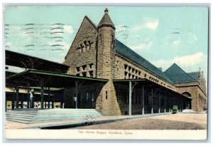 1909 The Union Depot Exterior Roadside Hartford Connecticut CT Posted Postcard