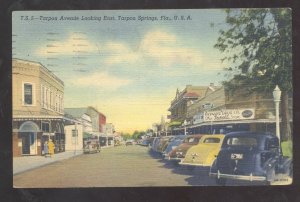 TARPON SPRINGS FLORIDA DOWNTOWN STREET SCENE OLD CARS VINTAGE POSTCARD