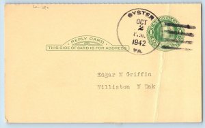 DPO Oyster Virginia VA Postcard Edgar M Griffin Williston ND 1942 Posted Vintage