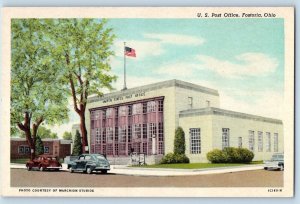 Fostoria Ohio OH Postcard United States Post Office Building Classic Cars 1940