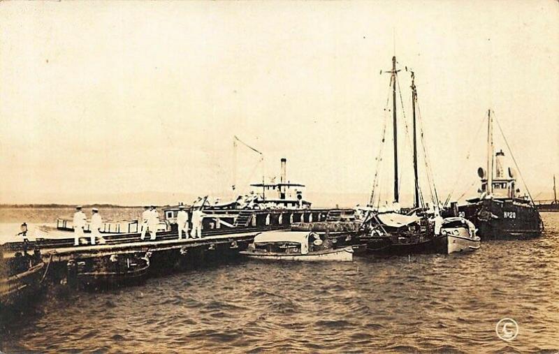 Cuba Ships Boats at Dock Real Photo Postcard