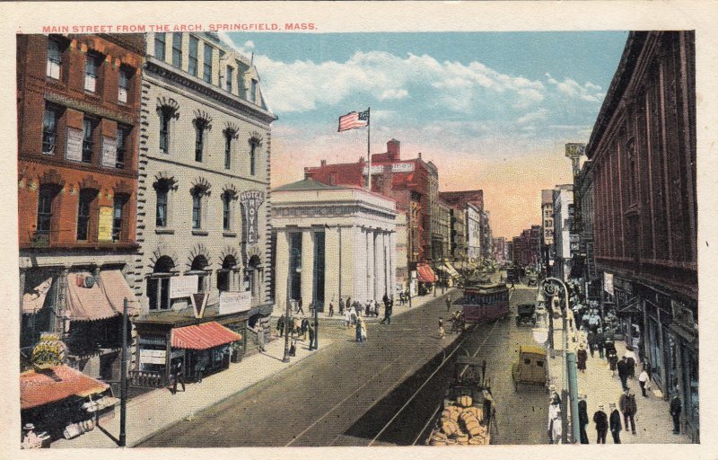 P1693 old unused postcard trolly ect main street springfield mass