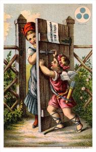 13462  Trade card  NY Three ball Washing Crystal, Cupid, Closing Gate, Pretty...