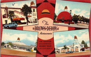 Ad Postcard CA Los Angeles The Brown Derby Restaurants Multiview LINEN 1945 S83