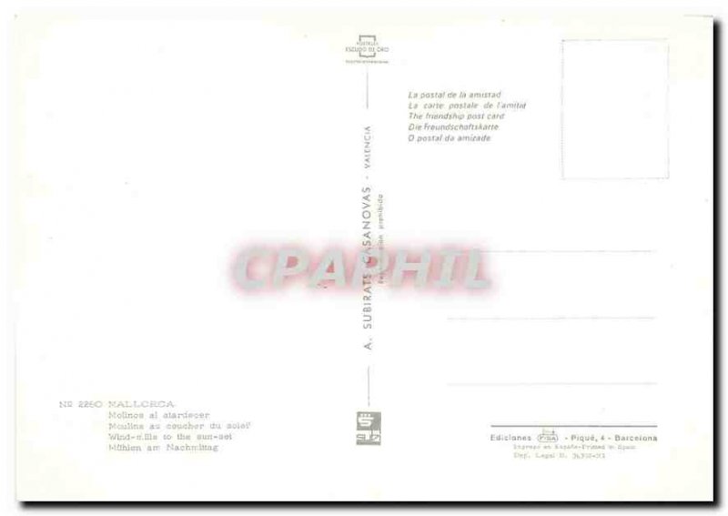 Postcard Modern Mills Mallorca at sunset