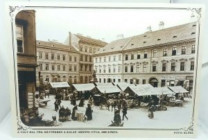 Large Vtg Repro Postcard Hal Square Kalap Utca St Market Budapest Hungary c1895
