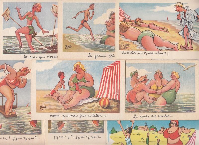 XAV artist signed postcards set misoginism humour comic beach bathers fat women