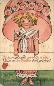 E. Nister No. 3062 M.G. Hays Valentine Little Girl in Pink c1910 Postcard