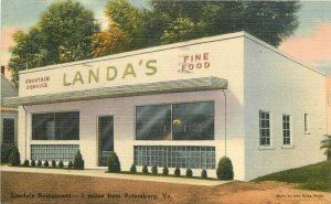 Petersburg Virginia Landa's Restaurant roadside Tichnor Postcard 21-13000