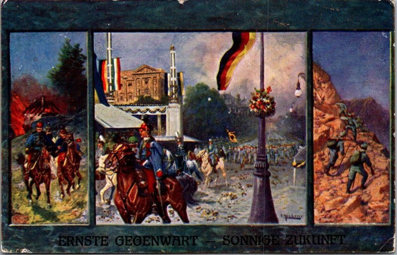 Serious Present Sunny Future painting Germany 1920s art postcard