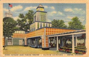 c.'45,  Amusement Park, Picnic Pavilian Elitch Gardens, Denver CO,  Old Postcard