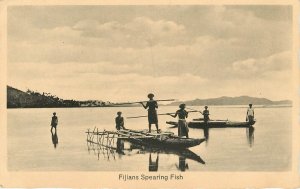 Vintage Postcard Fijian's Speraing Fish Fiji Outrigger Fishing South Pacific