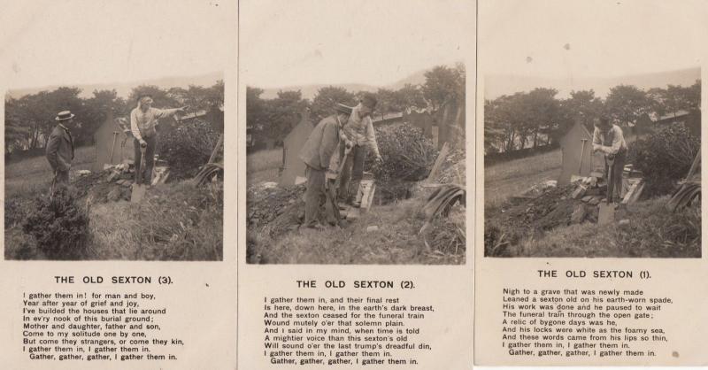 The Old Sexton Gravedigger Gravedigging Real Photo Old 3x Songcard Postcard Set