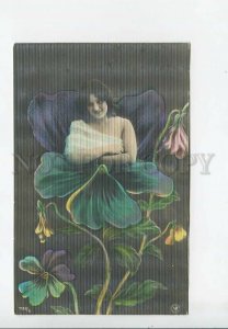 3176755 Woman FAIRY as PANSY Flower Vintage PHOTO PC