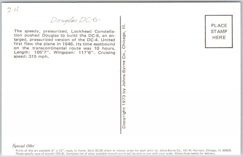 Airplane Douglas DC-6 Lockheed Constellation Douglas DC-6 Airline Postcard
