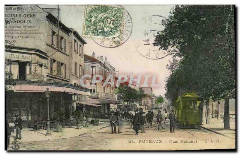 Postcard Old Puteaux Quai National Tramway Cafe of the Town Hall