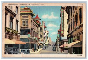 San Francisco California Postcard Street Scene Chinatown c1940 Vintage Antique