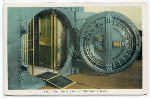 Vault First State Bank Interior Pittsburg Kansas 1920c postcard