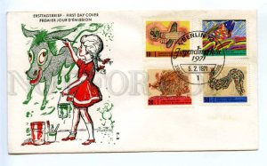 418688 GERMANY BERLIN 1971 year Children's drawings DONKEY First Day COVER