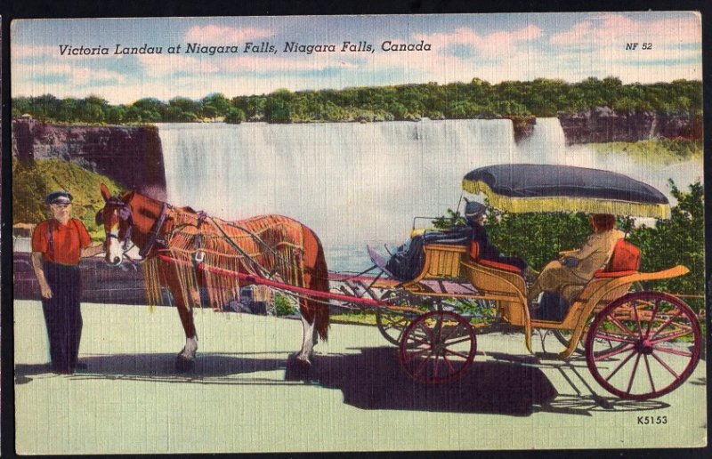 Ontario ~ NIAGARA FALLS Victoria Landau Horse and Carriage pm1953  LINEN