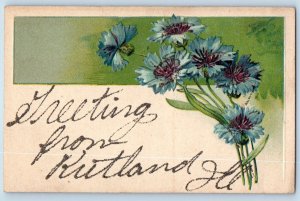 Rutland Illinois Postcard Greetings Glitter Embossed Flower 1910 Vintage Antique