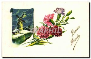 Old Postcard Fantasy Flowers Good year (mill mill)