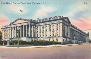 United States Washington D.C. Treasury Department Linen Postcard