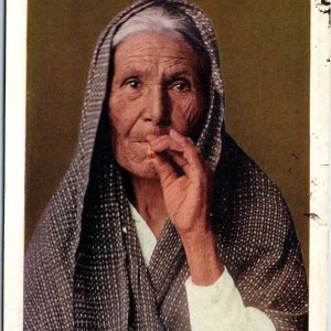 c1909 Mexico Old Woman Smoking Tobacco Cigarette Postcard Senora News Aztecs A76