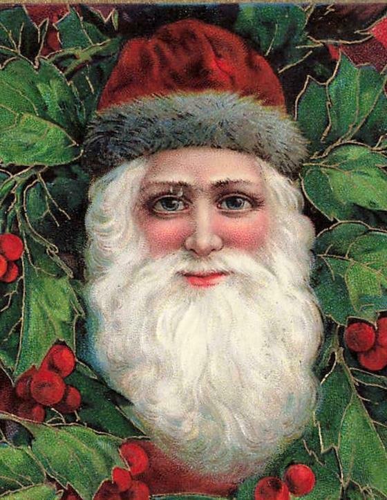 c1910 Santa Claus Portrait Holly  Embossed Germany Christmas P113 