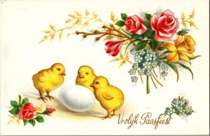 Happy Easter Chicks With A Easter Egg Vintage Postcard 09.56