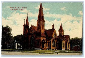 c1910's First Methodical Episcopal Church Building Tower Fairfield Iowa Postcard