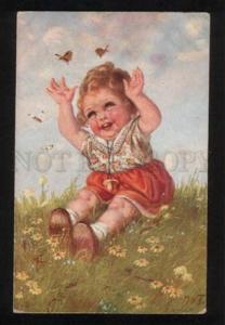 3055720 Cute Girl w/ Butterfly by FIALKOWSKA vintage PC