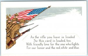 PATRIOTIC EMBOSSED WWI Era ~ Flag Soldiers Rifles 1910s Loyalty Series Postcard