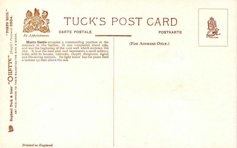 Puerto Rico - San Juan, Morro Castle (Tuck Series 2504- Porto Rico)