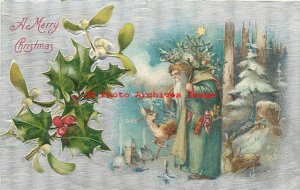 Christmas, UAP No UAP05-4, Blue Suit Santa Carrying Tree & Toys, Deer & Rabbit