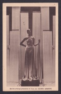 Vintage postcard 1920s Paris France Galeries Lafayette fashion fabric display
