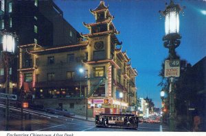 VINTAGE CONTINENTAL SIZE POSTCARD ENCHANTING CHINATOWN AFTER DARK SAN FRANCISCO