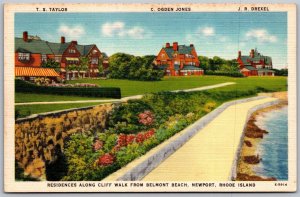 Vtg Newport Rhode Island RI Residence Along Cliff Walk Belmont Beach Postcard