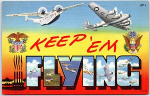 VINTAGE POSTCARD KEEP 'EM FLYING UNITED STATES AIR FORCE PATRIOTIC CURT TEICH