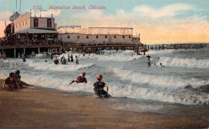 Chicago Illinois Manhattan Beach, Color Lithograph, Vintage Postcard U18032