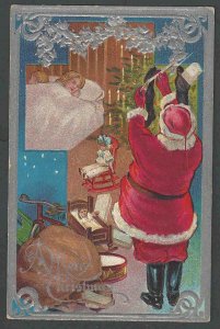 Ca 1908 PPC* Vintage Xmas Greeting W/Santa Delivering Toys Emb Used 