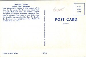 Catholic Shrine Indian River Michigan MI Crucifix Cross VTG Postcard UNP Unused