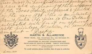 Martin & Allardyce Philadelphia, PA, USA Postal Cards, Late 1800's 1909 